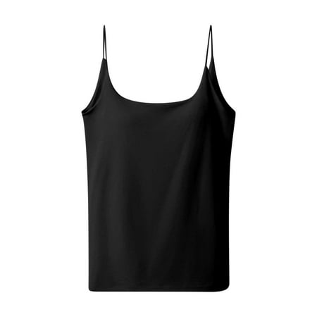 Womens Spaghetti Strap Camisole Tops Built in Bra Seamless Padded Sleeveless Cross Back Sexy Crop Yoga Tanks Vest (Small  Black 01)