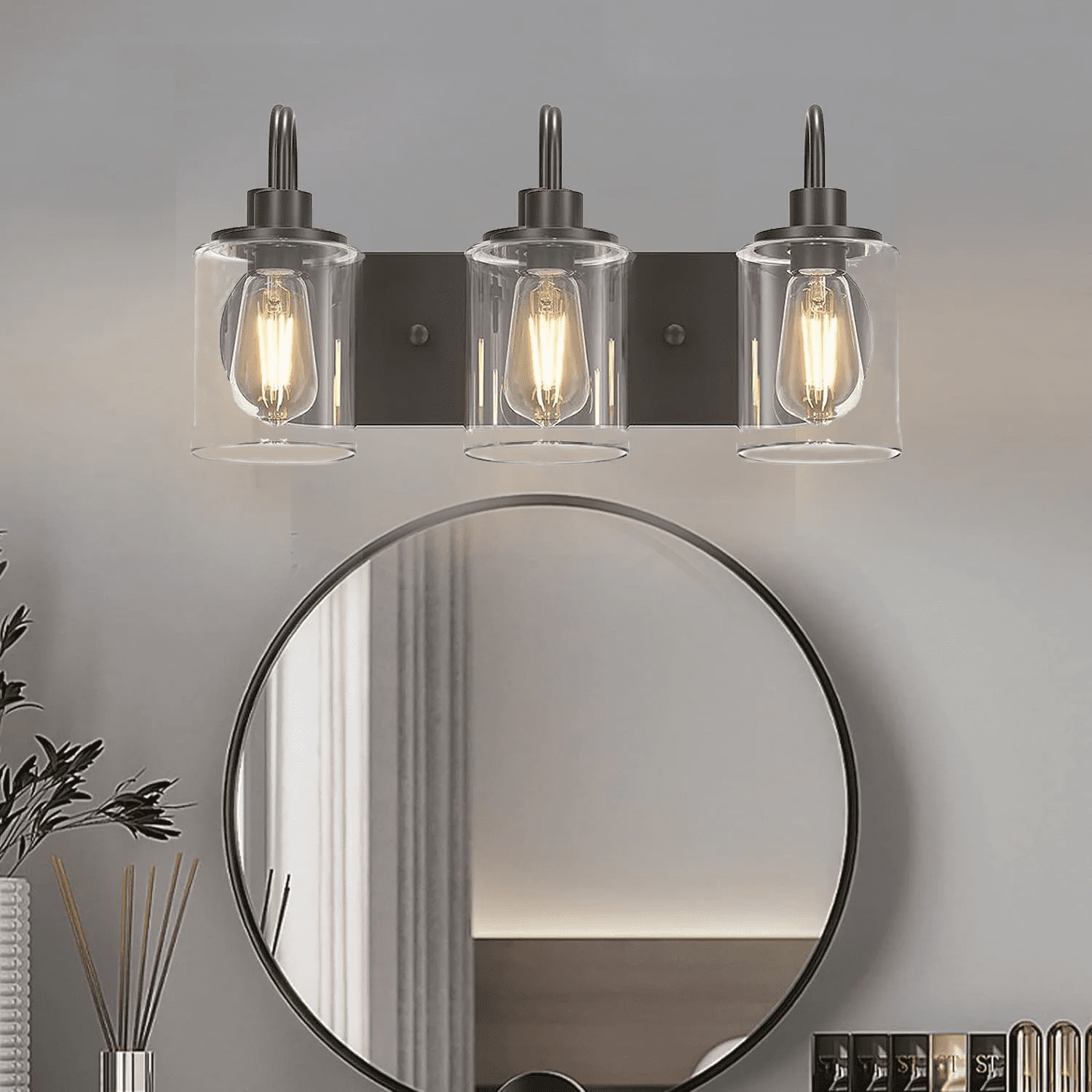 3-Light Bathroom Light Fixtures Black Vanity Lights Bathroom Vanity Lights over Mirror Wall Sconce for Indoor