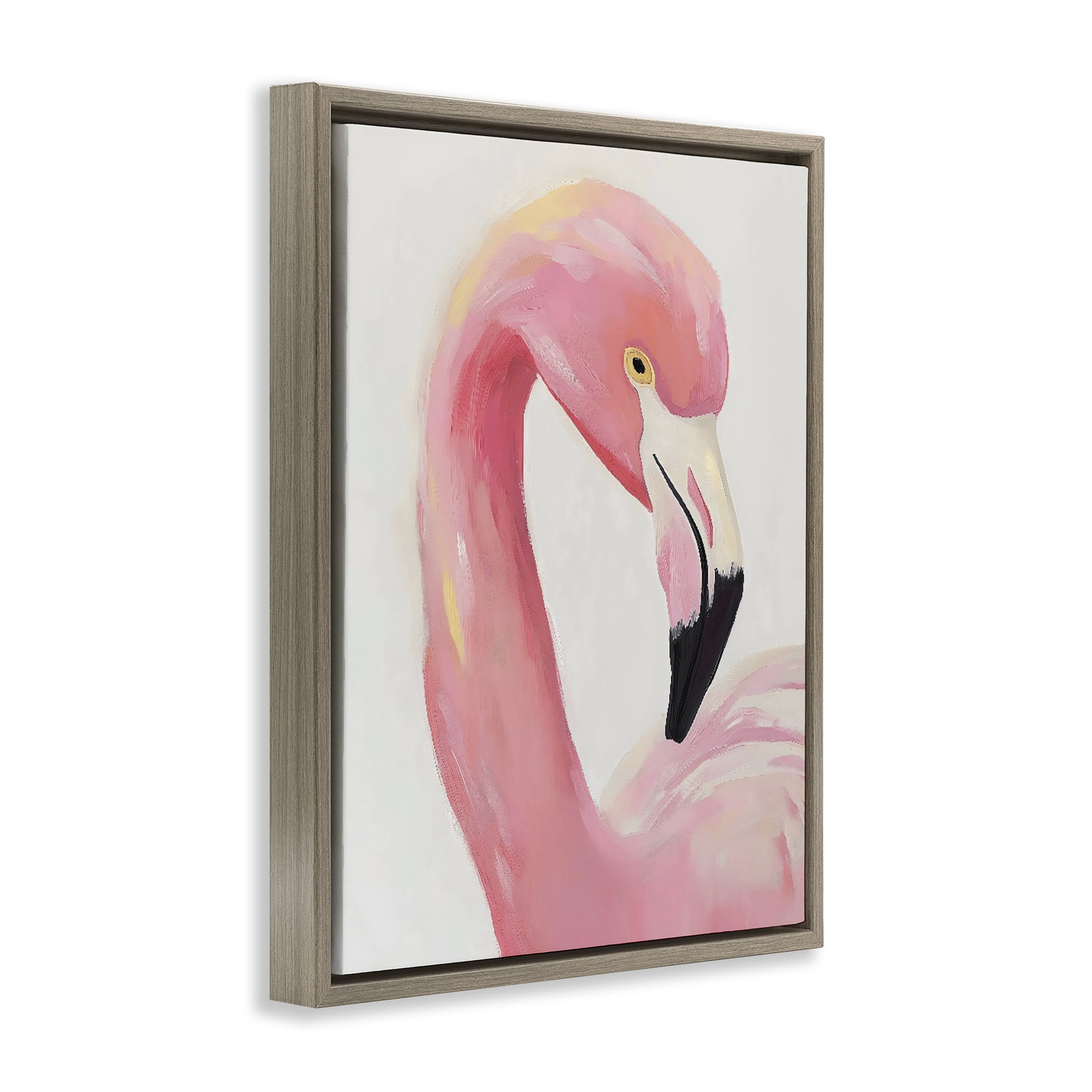 Stupell Industries Serene Pink Flamingo Portrait Brown Framed Floater Canvas Wall Art, design by The Prints Vibe