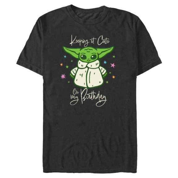 Star Wars Grogu Mandalorian Keeping It Cute on My Birthday - Short Sleeve Blended T-Shirt for Adults - Customized-Dark Heather