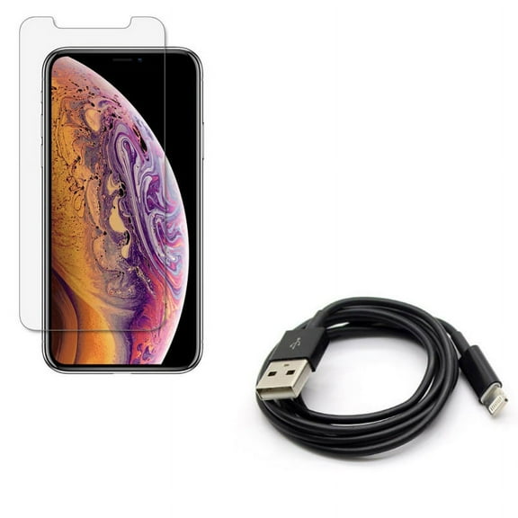 iPhone XS/X - Charger Cord USB Cable w Anti-Glare Screen Protector - Power Wire Sync Fast Charge Data High Speed, Tempered Glass Matte 3D Curved Edge Anti-Fingerprint Case Friendly