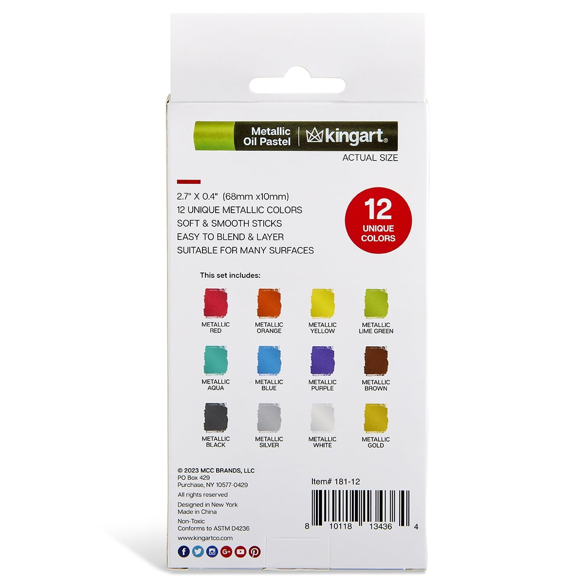 (3 pack) KINGART Metallic Oil Pastels, Set of 12