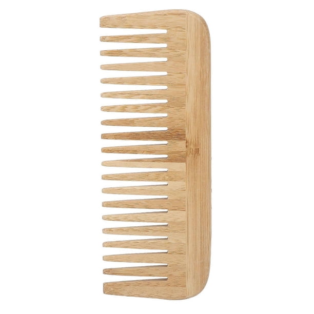 Peine de madera de dientes anchos para cabello grueso, peine antiestático de madera de durazno con mango ergonómico.
