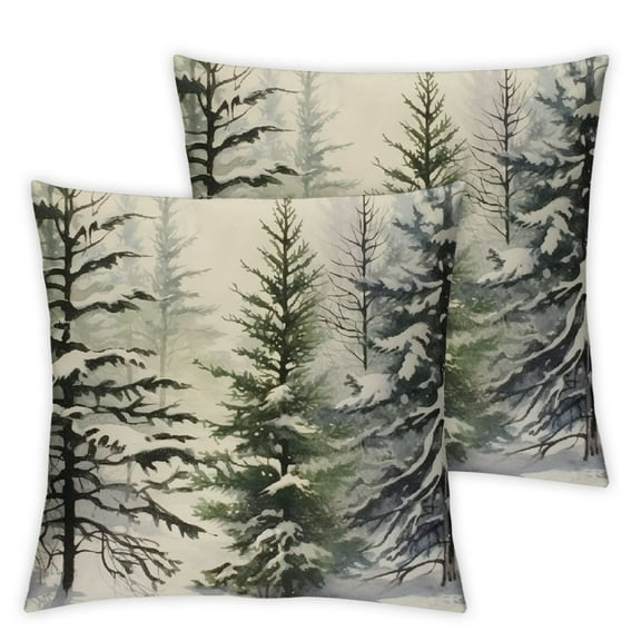 Qinduosi Christmas Pillow Covers Set of 2 Green Watercolor Christmas Tree Nature Forest Decorative Throw Pillows Xmas Winter Holiday Decorative Pillow Covers Cushion Cases for Sofa Couch 12x12in