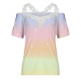 thumbnail image 4 of Blusa superior sexy de manga corta con retazos de encaje con cuello en V de verano para mujer OAVQHLG3B Store  lin121212, 4 of 4