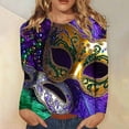 thumbnail image 3 of Craaazy Mardi Gras Tops for Women Fashion Carnival Print Round Neck Loose Long Sleeve Pullover Gifts, 3 of 5