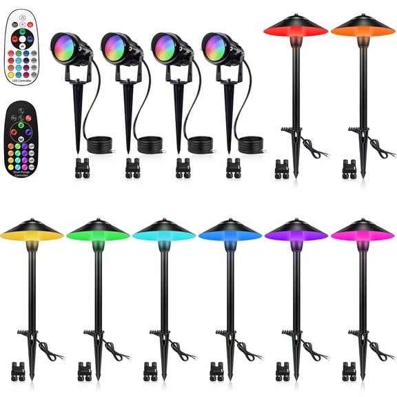 SUNVIE Christmas RGBW Low Voltage Landscape Lighting Kit, Color Changing Pathway Lights with Spotlights Waterproof for Holiday Garden Yard, 12 pack