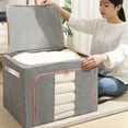 thumbnail image 2 of Caja Almacenamiento Algodón Y Lino Estructura Acero Caja Almacenamiento Tela Plegable Caja Almacenamiento Ropa Y Caja 100% (24L Gris) 24L (40*30*20), 2 of 9
