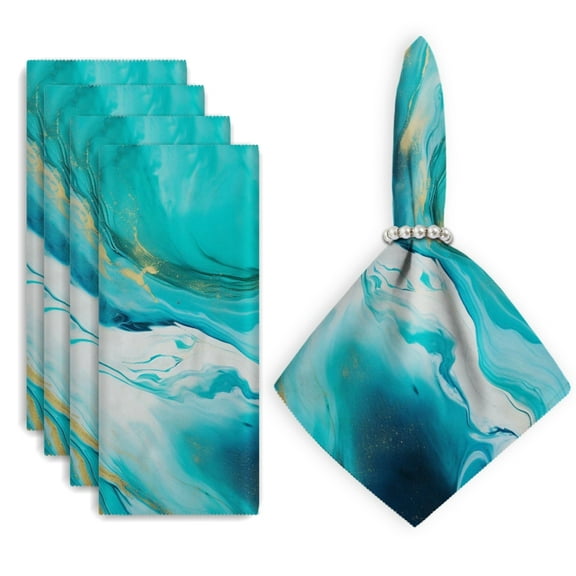 Bahomeck Napkins Set Of 4 Reusable Washable Square Fabric Dining Table Napkins Weddings Party Dinner Decor,18*18 Inch,Abstract Fluid Art Painting With Turquoise And Blue
