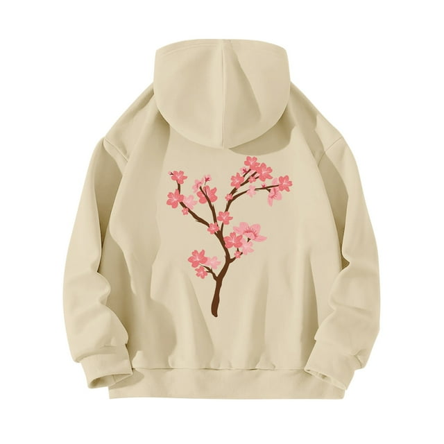 WZXFASHION Women's Back Floral Print With Drawstring Hooded Pocket Sweater Sale Clearance 2025 designer pullover sweater