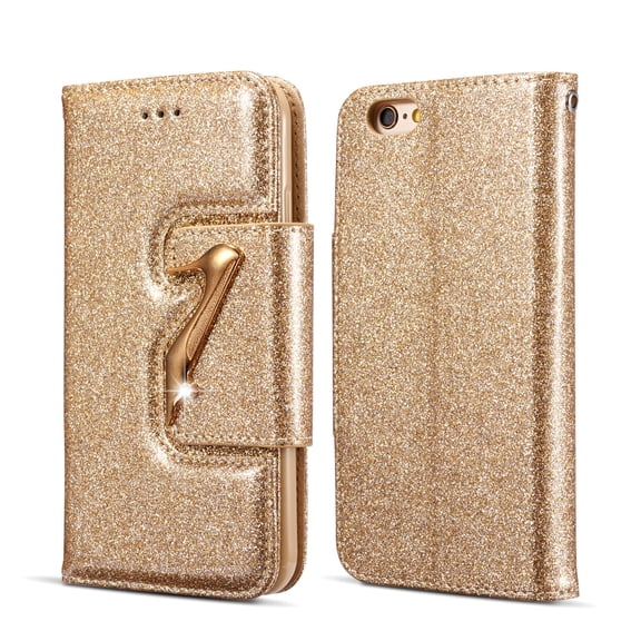 iPhone 6S Case Wallet, iPhone 6 Case, Allytech Glitter Bling Classy Leather Cover Folio Flip Credit Card Holder Wristlet Shiny Shockproof Protective Phone Case for Apple iPhone 6 6S (Gold)