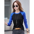 thumbnail image 1 of RWJDXD T-Shirt en Coton Slim pour Femmes Contraste Couleur Mode Coréenne Manches Longues Printemps Automne 2024, 1 of 5