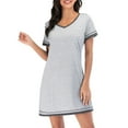 thumbnail image 2 of Camisas de noche Manga corta Cuello en V Bloqueo de color Pijamas cómodos e informales para mujer Estampado claro Gris XL, 2 of 6