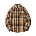 thumbnail image 2 of Plaid Shirt Men Long Sleeve Casual Flannel Button Down Lapel Tops Plus Size Loose Winter Daily Mens Shirts Coffee L, 2 of 4
