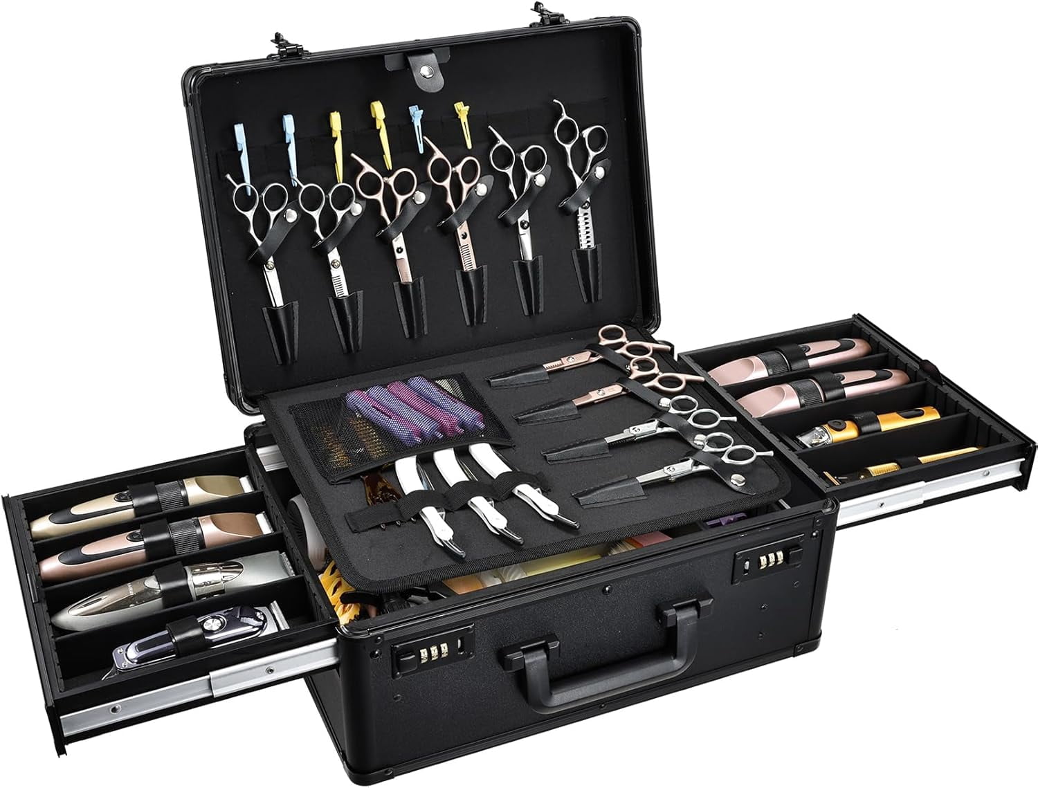 Barber Case with Clippers Sliding Tray, Barbers Briefcase Tool Case, Barber Cases for Clippers and Supplies, Hair Scissors Trimmer Organizer, Salon Grooming Hard Travel Suitcase