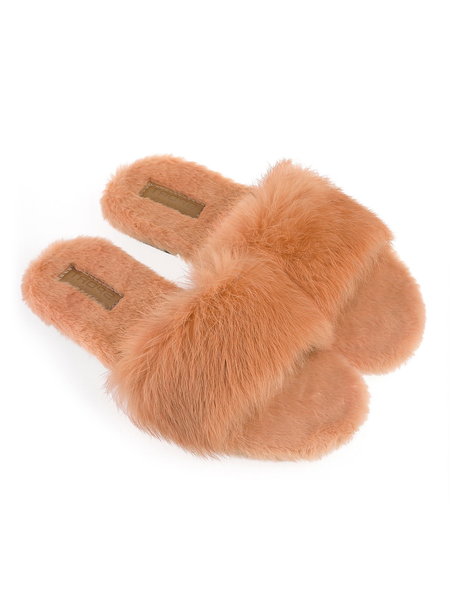Unique Bargains Women's Open Toe Slip on Fuzzy Faux Fur Slippers