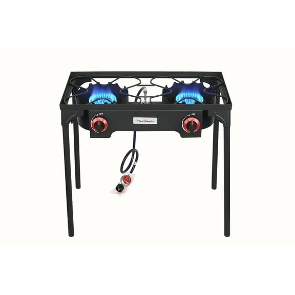Vivicreate 105,000 BTU Double Burner Propane Stove – Cast Iron Portable Gas Cooker with Baking Paint Finish, Ideal for Camping, BBQ, and Outdoor Cooking