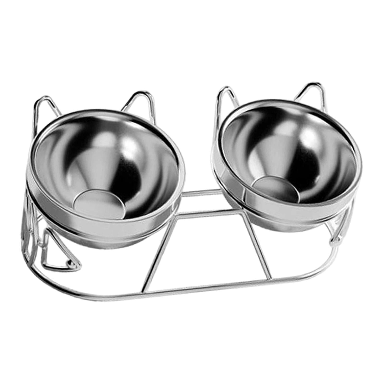 2 Bowls Tilted Cat Bowl Raised Food Water Stand Large Capacity Stainless Steel for Small Dogs Indoor
