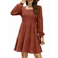 thumbnail image 2 of Womens Square Neck Long Sleeve Fall Dresses Casual Babydoll Sweater Dress Brick Red L, 2 of 7
