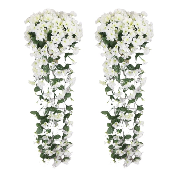 Yesbay 2 Pcs Faux Hanging Flowers Artificial Vines with Blooms Fake Hanging Plants Flowers for Home Wedding Garden Yard Decoration