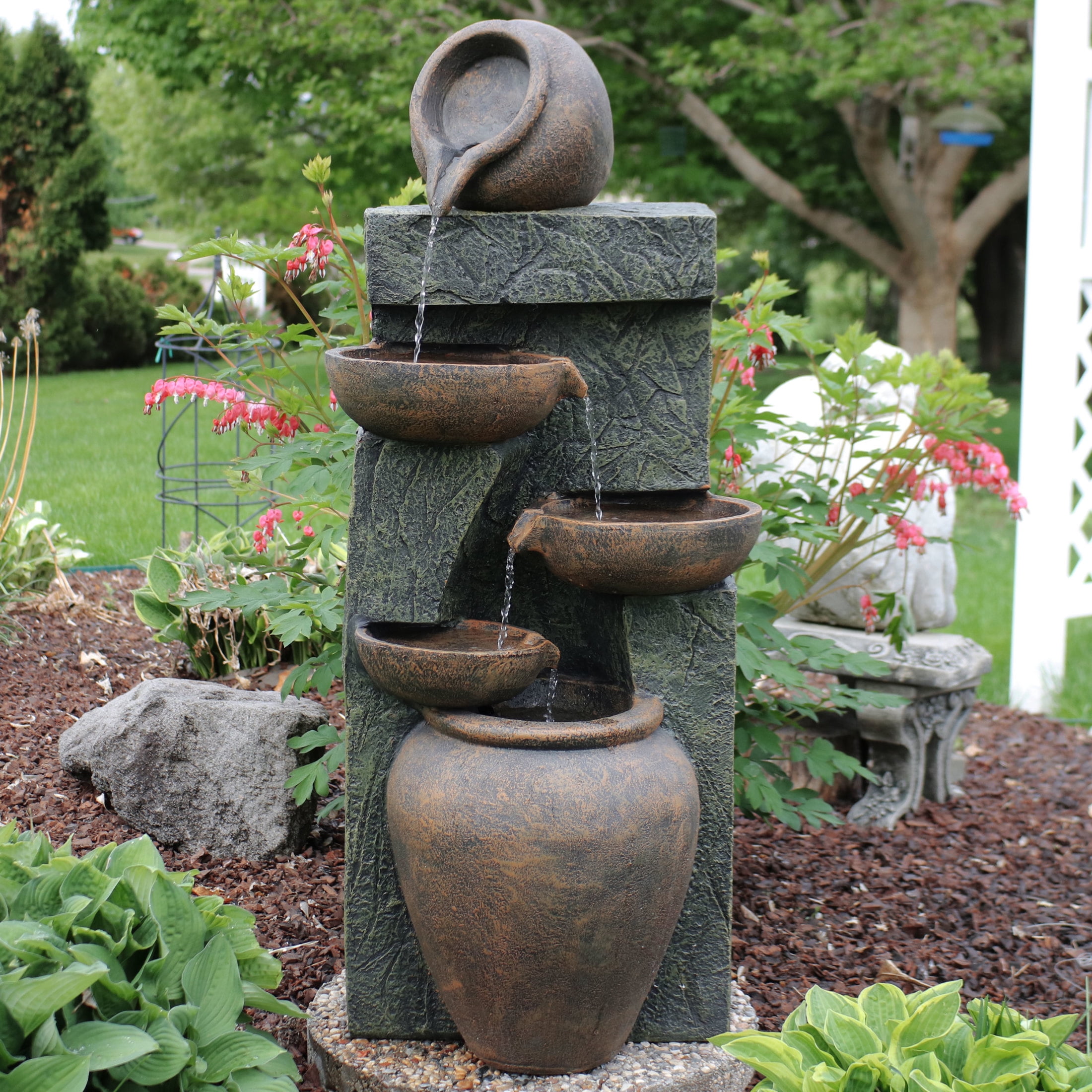 Sunnydaze Cascading Earthenware Pottery Stream Outdoor Water Fountain