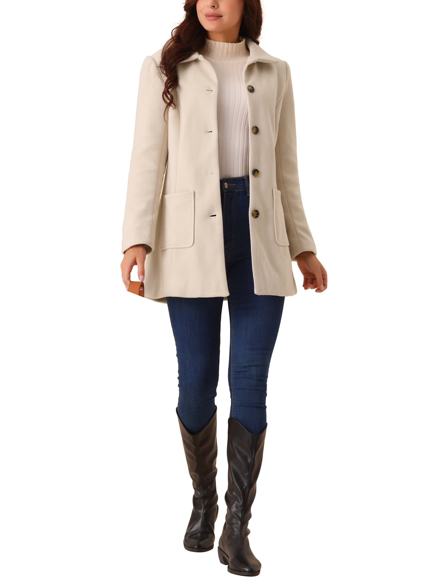 INSPIRE CHIC Women's Winter Overcoat Mid-Length Notch Lapel Single