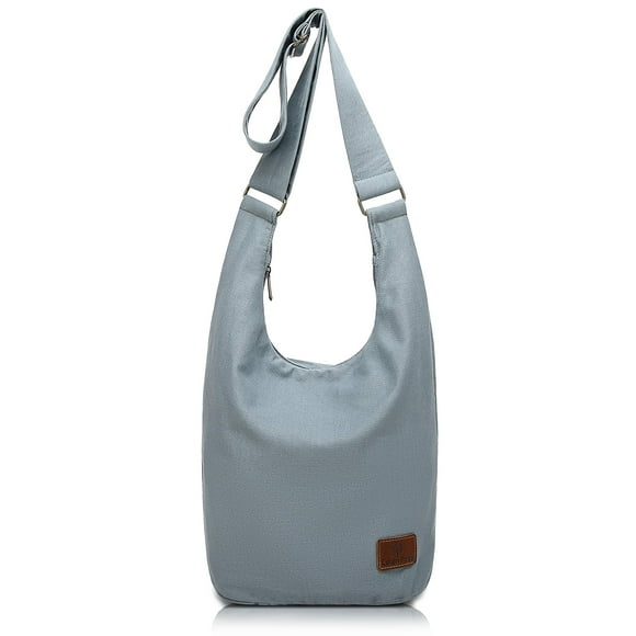 Hippie Crossbody Bag Top Zip Cotton Sling Bag Jacquard cloth Handmade Bags(Blue Grey)