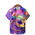thumbnail image 2 of BiZtdJrK Mardi Gras Shirt for Men, Fashion Mask Print Button Up Cuban Shirts Casual Lapel Tropical Shirt Big and Tall Vacation Beach Tops Multicolor M, 2 of 6