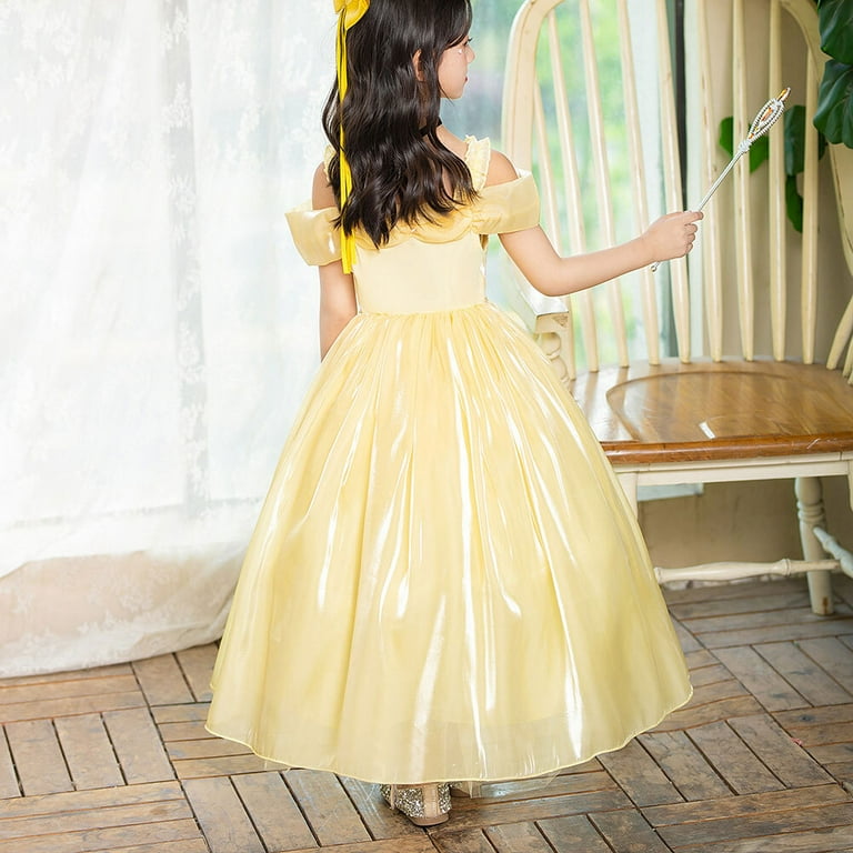 Girls Belle Princess Dress Off Shoulder Princess Birthday Party