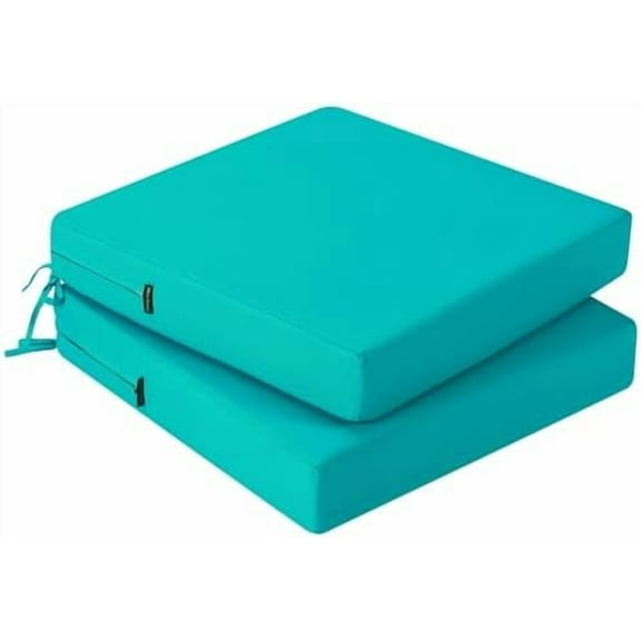 Outdoor Chair Cushions Set of 2, Waterproof Outdoor Seat Cushions for Patio Furniture, Outside Replacement Chair Pad with Ties for Lawn Deck Porch, 19 x 19 Peacock Blue