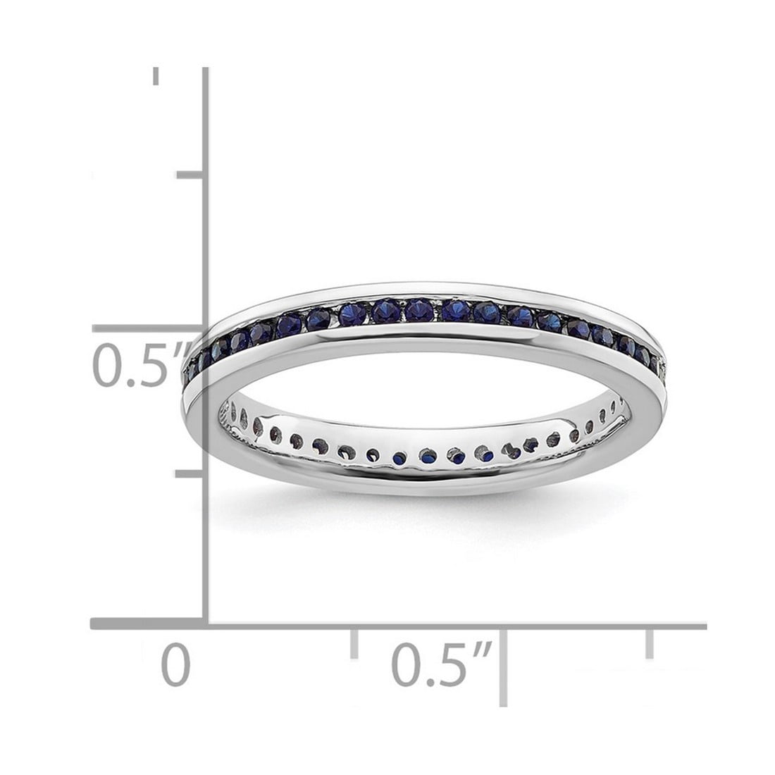 2.5mm 925 Sterling Silver Channel set Stackable Polished Created Sapphire Ring Size 10 Stackable Ring for Women