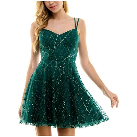 City Studios Womens Juniors Sequined Mini Fit & Flare Dress