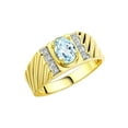 thumbnail image 3 of Rylos 14K Yellow Gold Classic 8X6MM Oval Aquamarine & Sparkling Diamond Ring - Birthstone Jewelry for Men -Size 11, 3 of 7