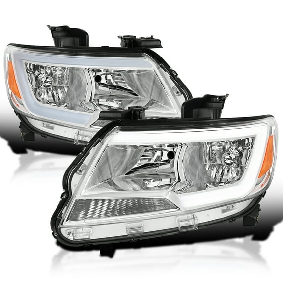 Spec-D Tuning Chrome Factory Style Headlights w/ Fiber Optic LED Driving Light Bar with Dynamic Breathing Effect Compatible with 2015-2022 Chevy Colorado, Left   Right Pair Headlamps Assembly