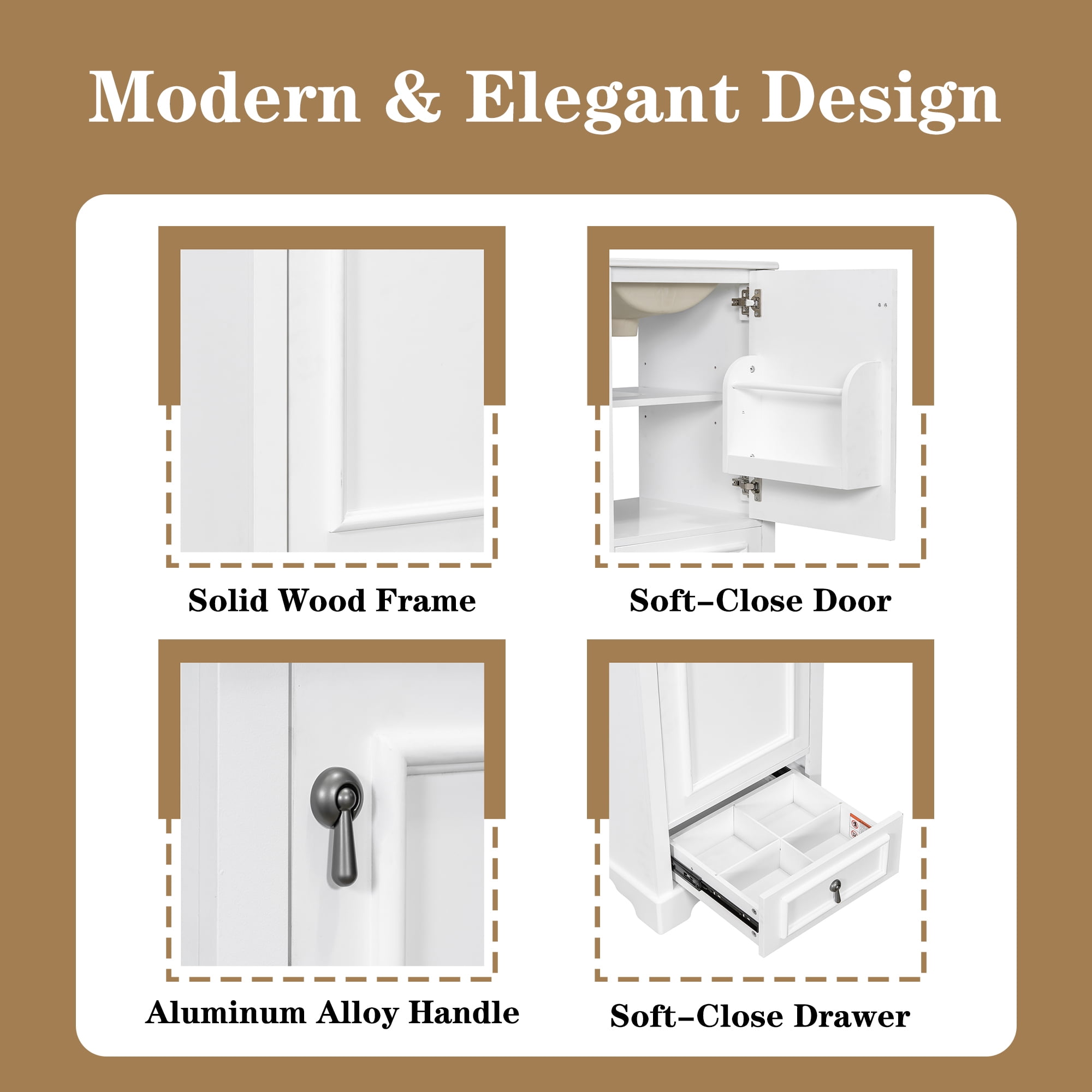 Harper & Bright Designs 20" White Bathroom Vanity with Sink, Modern Bathroom Cabinet Freestanding with Drawer, Wood Bathroom Storage Cabinet with Adjustable Shelf for Small Space