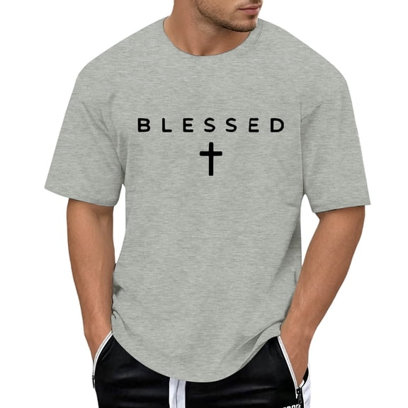 FUZHIQ Christian Shirts for Men Blessed Cross Graphic T-Shirt Casual Streetwear Vintage Tee God T-Shirt Top
