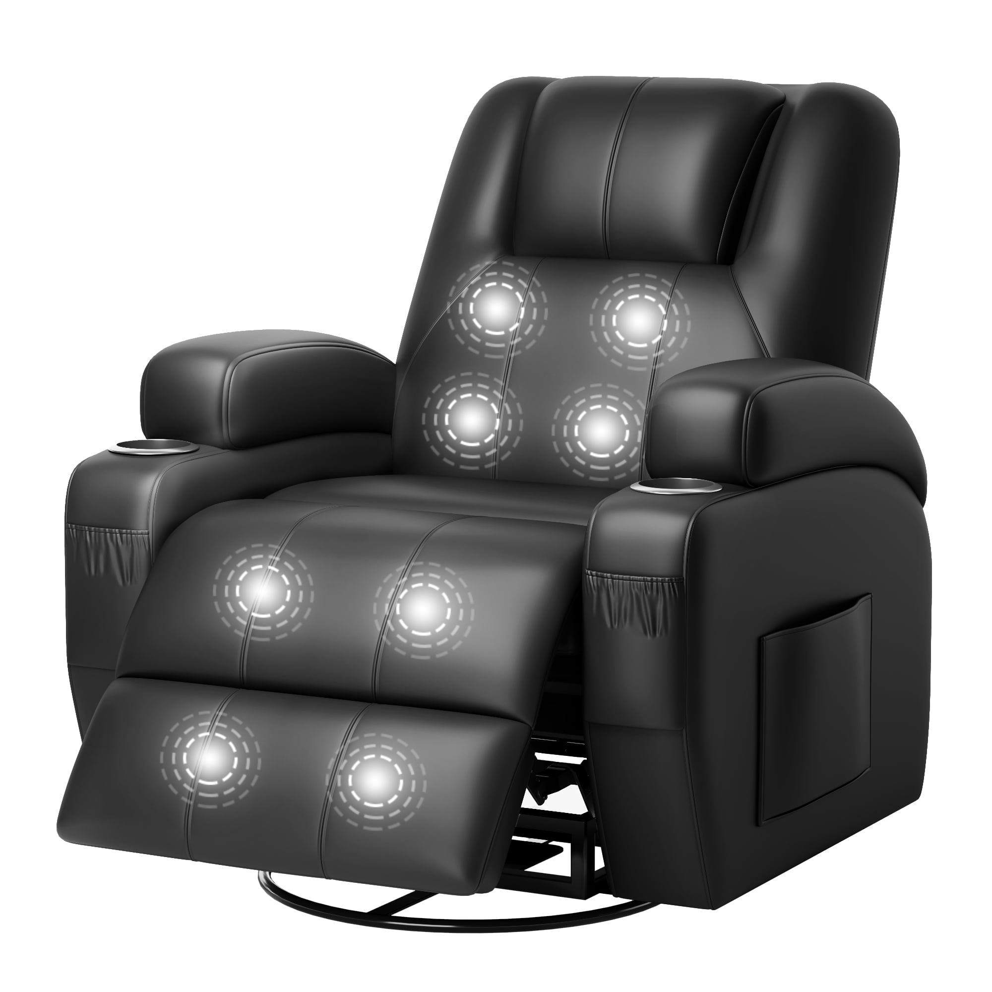 Furmax 360° Swivel Rocking Chair Power Massage Recliner With nursing Needs Oversized Furniture For Living Room,,PU Black