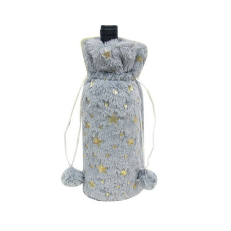 

Veki Christmas Bottle Set White Plush Star Sequin Bottle Christmas Table Decorations Bag Puffin Bag