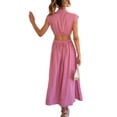 thumbnail image 3 of Sexy Dance Robe d'Été de Plage pour Femmes, Col Montant, Longue Maxi, Sans Manches, Robe Débardeur, Hawaïenne, Couleur Unie, Rose, P, 3 of 3