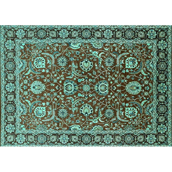 Ahgly Company Machine Washable Indoor Rectangle Oriental Turquoise Blue Traditional Area Rugs, 4' x 6'