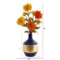 thumbnail image 2 of Nearly Natural A1035 Zinnia Artificial Arrangement in Blue & Gold Designer Vase, 2 of 2