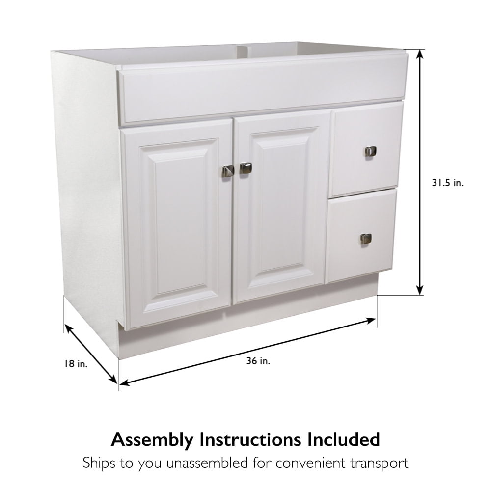 Design House Wyndham 36" Solid Wood Ready to Assemble 2-Door and 2-Drawer Bathroom Vanity Cabinet, White