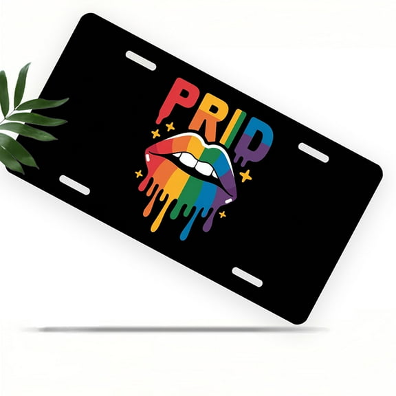 Pride Lips Logo Front License Plate, Metal License Plate, Funny Standard Plates Personalized Novelty Decorative For Men/Women/Boys/Girls Car 6×12 Inch