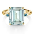 thumbnail image 2 of Gem Stone King 18K Yellow Gold Plated Silver 12X10MM Sky Blue Simulated Aquamarine and 2MM Swiss Blue Topaz 3 Stone Engagement Ring for Women | 5.47 Cttw | Gemstone March Birthstone | Size 6, 2 of 3
