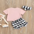 thumbnail image 1 of Fullvigor Ensemble de Bébé Lettre Manches Courtes Tops Plaid Shorts Bande de Cheveux, 1 of 5