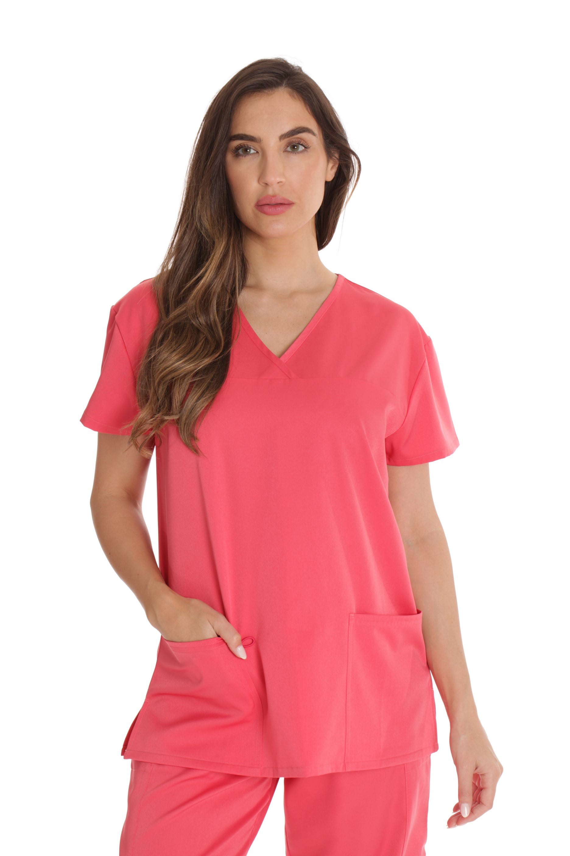 Just Love Solid Stretch Scrub Top for Women Mock Wrap Nursing Shirt