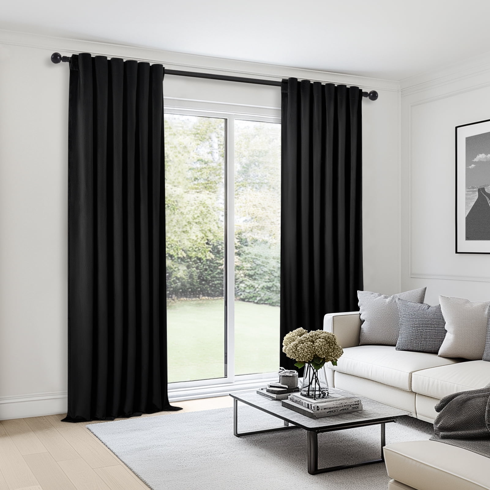 Jainmy Black Velvet Blackout Curtains 84 inch Long for Living Room Bedroom, Thermal Insulated Room Darkening Curtains Drapes Back Tab,52"x84"