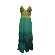 Mogul Womens Beach Halter Dress Green Embroidered Backless Halter Dresses