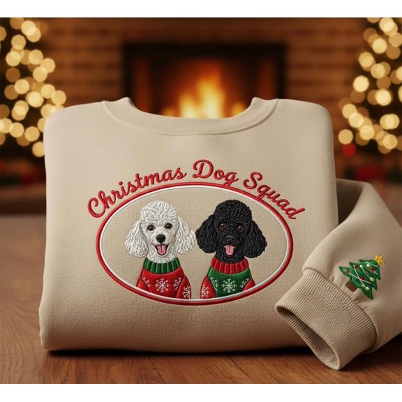 Christmas Dog Squad Poodle Sweatshirt, Cute Holiday Embroidered Crewneck, Festive Gift for Dog Lovers