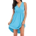 thumbnail image 2 of Robes Grande Taille Femmes Sans Manches Col en V Robe d'Été Froncée Cocktail Mini Robes Robe Grande Taille BU1 TTTG, 2 of 6
